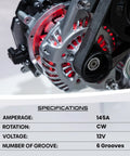 High Output 12V 145A GM Alternator For Silverado Sierra Yukon Trucks With Six Groove Pulley And PowerForge Housing