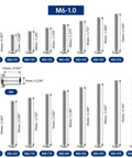 Diagram showing sizes of 10 Sets M6 1 By 25mm Flat Head Binding Screws With M6 15mm Binding Nuts In 304 Stainless Steel