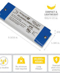 LED Dimmer Power Driver For Under-Cabinet Lighting With Removable AC Cord, 20W Gray, Smooth Flicker-Free Dimming, UL Listed