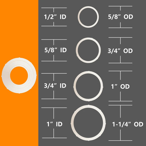 8 Piece Reducing Bushing Adapters For Bench Grinder Wheels Set 2 Sets Included Four Bushing Sizes For Three Quarter Inch Wheels Inner Diameters One Half Inch Five Eighths Inch Three Quarters Inch And One Inch To One And A Quarter Inch Plastic, size chart