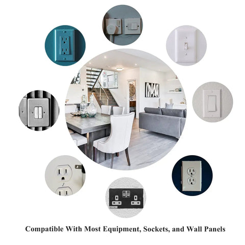 Various outlets featuring 100 Pack White Wall Plate Screws With Assorted Lengths Three Eighths Inch Nine Sixteenths Inch Three Fourths Inch And One Inch Six Thirty Two Thread Perfect Replacement For Outlet Covers Light Switch Plates Must Have For DIYers