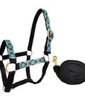Patterned Nylon Mini Horse Halter Set With Padded Noseband And Matching 7 Foot Soft Grip Lead Rope Ultra Durable Brass Hardware