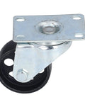 Heavy Duty 3 Inch Swivel Caster Wheel Pair Dual Bearing Cast Iron Housing Industrial Rubber Tread close-up on mounting plate.