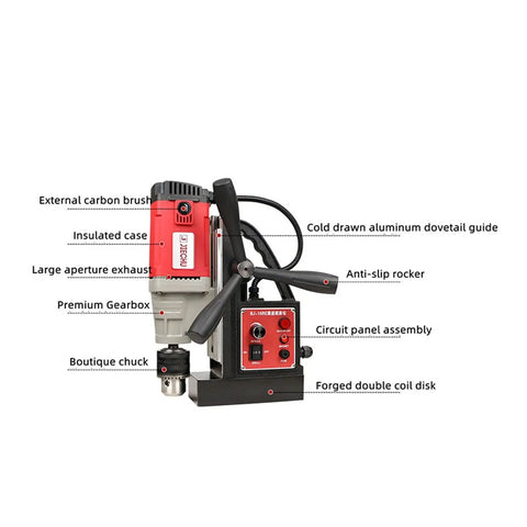 Heavy Duty Portable Magnetic Drill Press With Rock Solid Suction Base Adjustable Speed Forward And Reverse Rotary Hole Cutter Tapping Machine detailed components and features.
