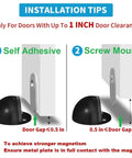 Installation diagram showing self-adhesive and screw mount options for Magnetic Door Stop 4 Pack Self Adhesive Black Brushed Satin Stainless Steel Floor Stops.