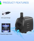 Ultra Quiet 400 GPH Submersible Fountain Pump with copper motor and ultra-quiet design for fountains, ponds, aquariums, hydroponics