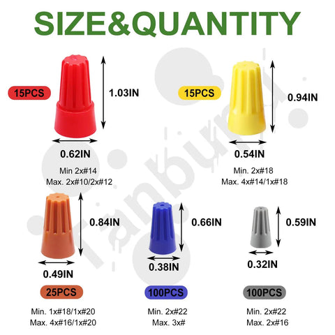 255 Piece Wire Cap Connector Kit For 22 To 10 AWG Insulating Twist On Connectors With Spring Easy Install Assorted Color Caps