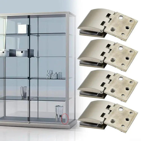 Heavy Duty Zinc Alloy Swivel Cabinet Hinges Set Of 4 For Glass Doors Wine Storage visible on glass display cabinet.