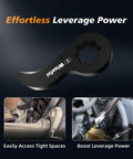 Effortless leverage power with Heavy Duty Pry Bar Wrench Adapter Head For Tight Spaces Fits Half Inch Drive Ratchet 8 Point Square Crowbar Adapter Tool For Auto Repair And Half Shaft Removal in use.