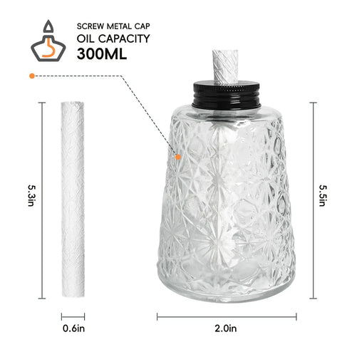 Three Pack Glass Tabletop Torches For Outdoor Vibes With Citronella Oil Fuel Canisters Wicks And Caps Refillable Glass Lanterns