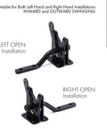 Heavy Duty Self Locking Gate Latch Built Tough For Wood Or Metal Backyard Gates shown for left and right hand installations.