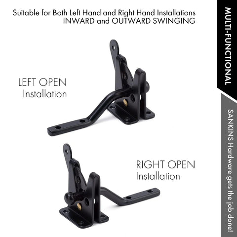 Heavy Duty Self Locking Gate Latch Built Tough For Wood Or Metal Backyard Gates shown for left and right hand installations.