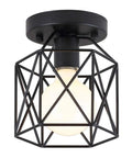 Dope Industrial Semi Flush Mount Ceiling Light Featuring A Sick Black Cage Design And Rustic Vintage Vibe, 5.9in dia x 6.7in h, black metal.