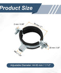 Heavy Duty 8 Pack Split Ring Pipe Hangers With 2 Inch 50mm Inner Diameter Galvanized Steel Wall And Ceiling Mount Clamp Adjustable 44 To 50mm Includes M8 And M10 Screws And Expansion Tubes For Plumbing HVAC. Product size diagram, adjustable 44-50 mm, 50 mm ring