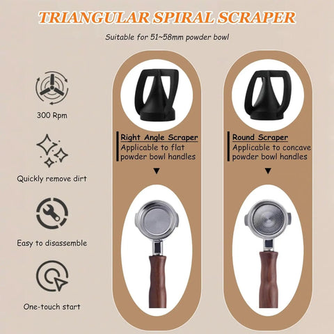 Game Changing Automatic Espresso Knock Box Operating As An Electric Portafilter Cleaner For Fast Coffee Puck Removal And No Sweat Cleanup That Elevates Any Home Barista Session To Pro Level Vibes with right angle and round scrapers.