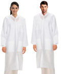 Disposable White Lab Coat With Pockets Knee Length For Men And Women Unisex Medical Wear displayed by male and female models