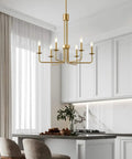 Shiny Gold 6 Light Candle Chandelier For Dining Room Living Room Kitchen And Foyer Over Table Ceiling Light Fixture 28 Inch E12 Bulb Compatible Modern Vintage Style That Really Pops Any Space hanging in kitchen