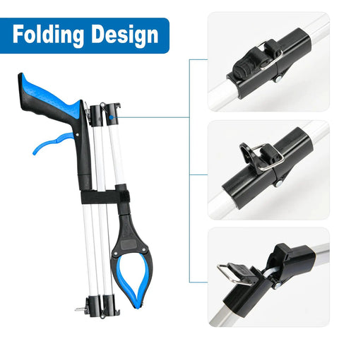 Ultra Long 43 Inch Grabber Reacher Tool With Foldable Design, No Sweat Magnetic Grip, 360 Degree Rotating Anti Slip Jaw, Great For Seniors, Indoor And Outdoor Use, Blue