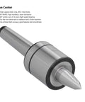 Close-up of MK2 1-slot lathe live center with 60° Morse taper and steel body