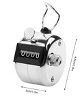 Two Pack Heavy Duty Metal Tally Click Counter Four Digit Mechanical Handheld Tracker with Secure Nylon Lanyard in sleek silver finish.