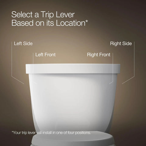Diagram showing toilet where Cimarron Left-Hand Trip Lever For Comfort Height Toilets can be installed, labeled positions.