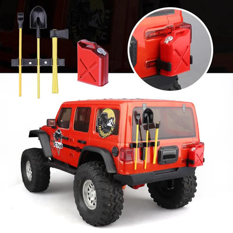 Beefed-Up Mini RC Rock Crawler Gear Set With Digging Shovel, Fuel Tank, And High Jack Winch For 1:10 Climbing Car on Axial SCX10