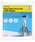 Two Pack 4 Mil Plastic Drop Cloths 9 By 12 Feet waterproof heavy duty clear tarp package with painter illustration