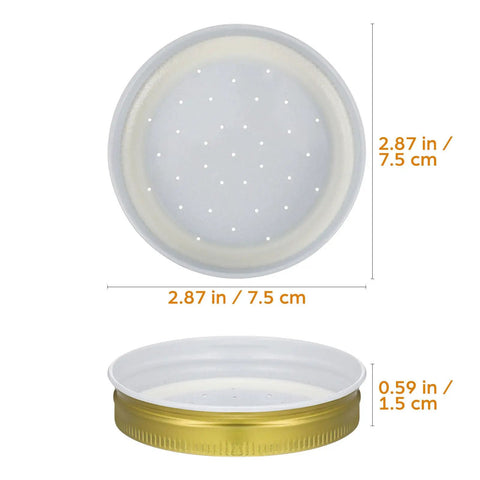 Top view of perforated metal Mason jar lid for Bee Entrance Feeder For Beehives 8 Pack Perforated Metal Mason Jar Lids Waterers Easy Install