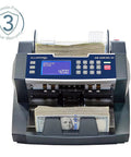 Front view of Beefy Heavy Duty Bill Counter Machine With UV And Magnetic Counterfeit Detection, displaying bills being counted