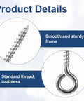100 Pack Stainless Steel Eye Hooks 0.66 Inch Silver Heavy Duty Eye Screws Built Tough For DIY Crafts Jewelry Display And Wood Hanging Projects. Features smooth frame and standard thread.
