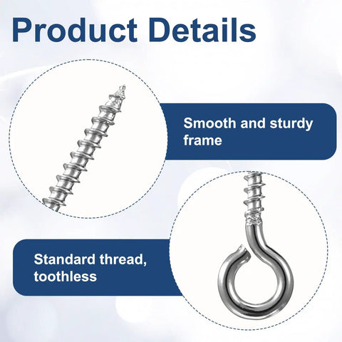 100 Pack Stainless Steel Eye Hooks 0.66 Inch Silver Heavy Duty Eye Screws Built Tough For DIY Crafts Jewelry Display And Wood Hanging Projects. Features smooth frame and standard thread.