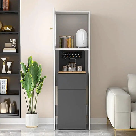 Bottom Loading Water Dispenser With Cabinet Storage in a modern living room corner, showcasing sleek hidden bottle design