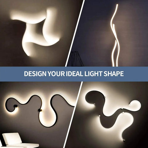 65.6ft Warm White LED Strip Lights Kit With Dimmable 24V Power Supply showing creative wall design options with flexible rope lights