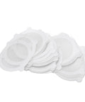 Saluaqui 50pcs Mesh Shower Drain Stickers 12cm Hair Catcher in a stack showing fine mesh design for effective hair trapping.