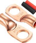10 Pack 8 Gauge Wire Lugs With Quarter Inch Ring Terminals Built Tough Copper Crimp Lugs Includes Heat Shrink Tubes Black And Red UL Tested 486A Battery Cable End Kit, showing copper lugs and heat shrink tubes