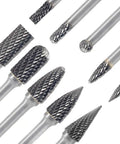 10 Piece Pro Grade Heavy Duty Carbide Burr Set For Die Grinder Bits With Quarter Inch Shank And Half Inch And Quarter Inch Head Diameters