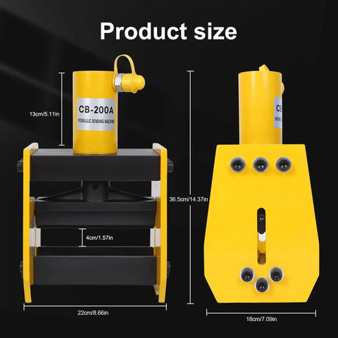 High Performance 20 Ton Hydraulic Busbar Bender For Copper And Aluminum dimensions image, shows size and design of portable pipe bending tool.