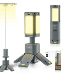Beefy Portable Camping Light With 14000mAh Battery, Telescopic Lantern, shown extended and folded, dark gray color