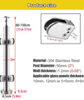Heavy Duty Adjustable Stainless Steel Glass Railing Posts, 60-130cm height, perfect for patios and decks.