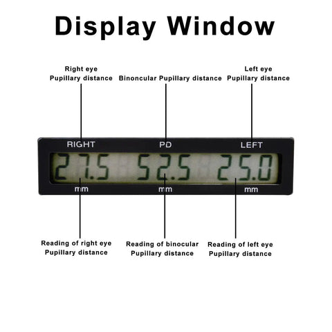 Optical Digital Pupilometer PD Meter With LCD Display showing pupillary distance readings for right and left eyes