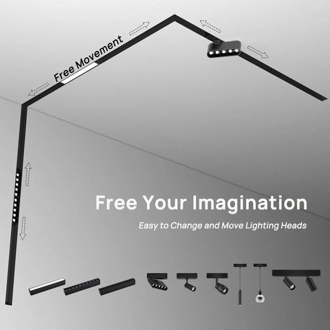 Diagram of Low Profile 4 Wire Magnetic Track Lighting System Flush Mount Aluminum Rail 39.4 Inch Length with movable magnetic heads