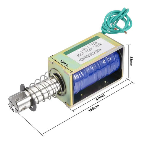 12V DC 60N Pull Type Open Frame Solenoid Electromagnet, 10mm Stroke, Compact Linear Actuator for DIY Projects and Automation, Low Power Consumption, Spring Return, Durable Magnetic Pull for Precise Actuation, 105mm view