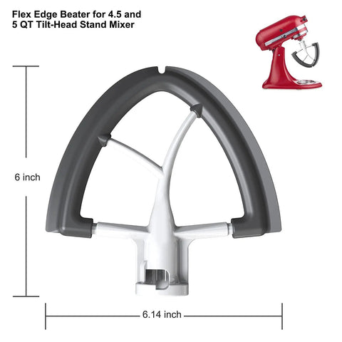 Flex Edge Beater For Tilt Head Stand Mixers Must Have Weeknight Friendly 4.5 To 5 Quart With Silicone Scraper Edge and dimensions