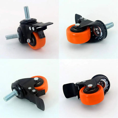 Beefy 1.5 To 2 Inch Polyurethane Swivel Casters With Brake, Set Of 4 Furniture Wheels, M8 M10 Threaded Stem, 120kg Load Capacity