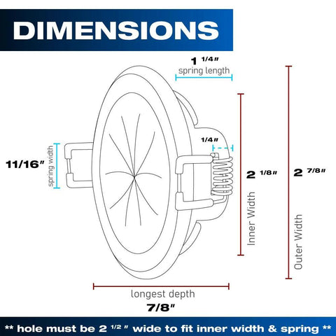 Front view diagram of Construct Pro Speedy’Z 2 in. cable pass-through port, white pair, with dimensions shown.