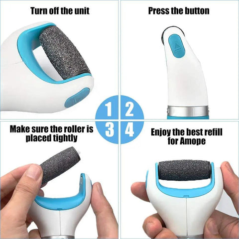 Steps showing how to replace rollers in Pro Grade 13 Pack Replacement Rollers For Pedi Perfect Refills Electronic Foot File