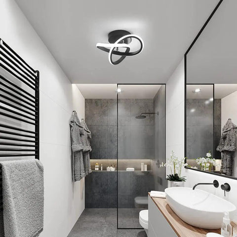Modern LED Ceiling Light 22W Spiral Design Fixture 6500K Cool White 2000 Lumens Flush Mount in a sleek bathroom setting
