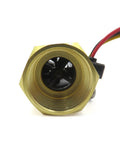 Beefy Brass Water Flow Sensor With Hall Effect, One Half Inch BSPT Female To Male Thread, Flow Range 1-25 L/min, Front View