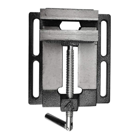 Solid As A Rock Cast Iron Drill Press Vise Features A Ridiculously Sturdy Four Inch Jaw Design And Super Smooth Turning Screw for securing workpieces.