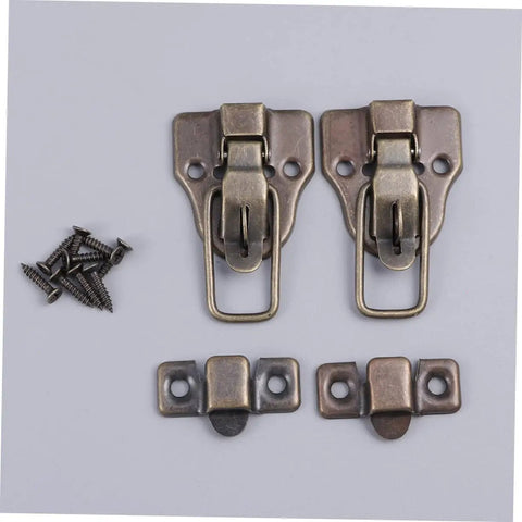 Vintage Wooden Box Hasps And Cabinet Toggle Latches Set 2 Pack Antique Brass Duckbilled Catch with screws